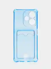 Голубой чехол для Infinix Hot 30, Инфиникс Хот 30 прозрачный, с карманом для карты