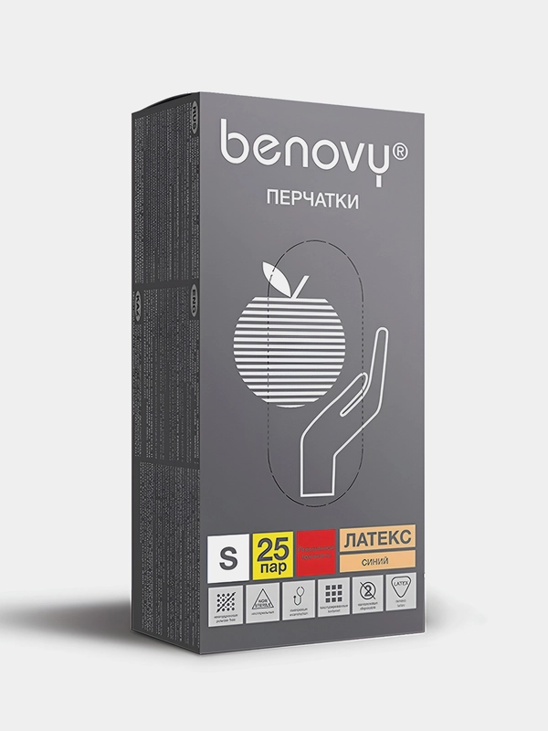 Перчатки латексные смотровые BENOVY High Risk, 25 пар (50шт)