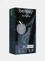 Черный перчатки нитриловые смотровые BENOVY Nitrile MultiColor, черные, 50 пар, 100 штук