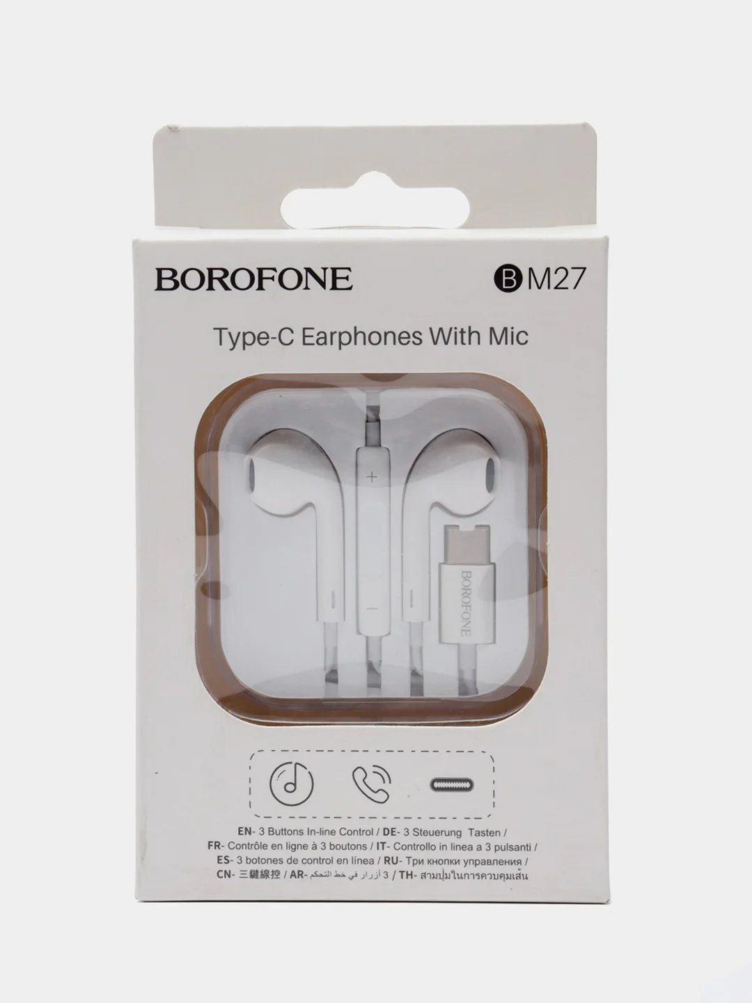 Белый проводные наушники с регулятором громкости, длина 1,2 м., Type-C, Borofone BM27