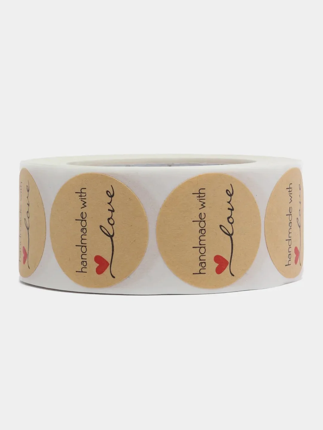 Бежевый этикетки-наклейки "Handmade with love" для упаковки, 500 наклеек