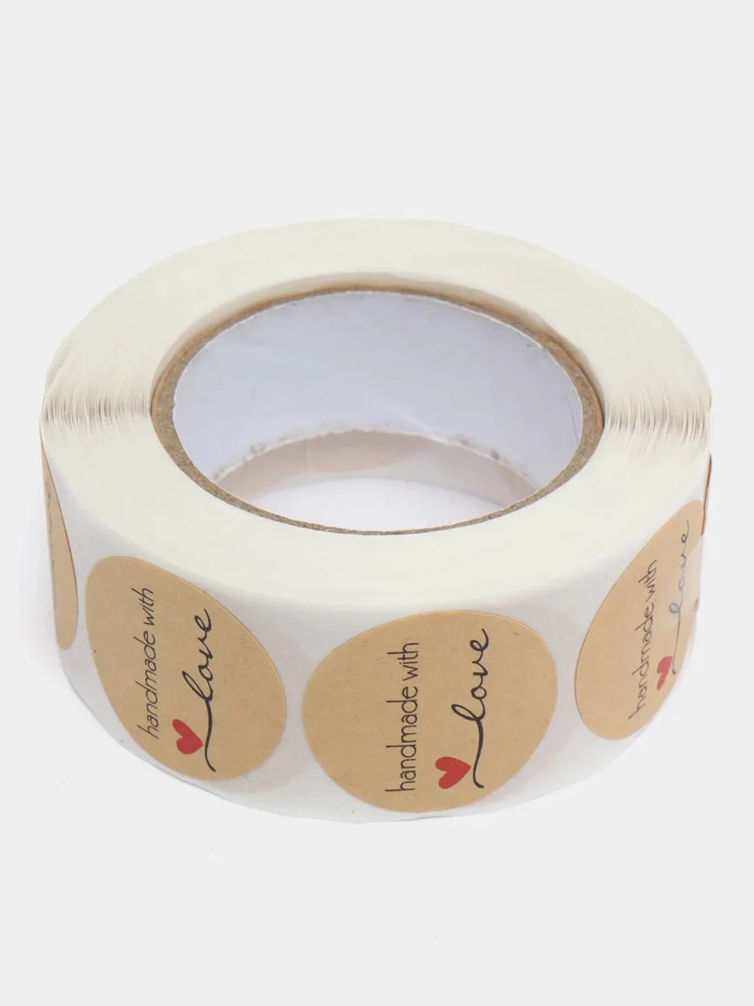 Бежевый этикетки-наклейки "Handmade with love" для упаковки, 500 наклеек