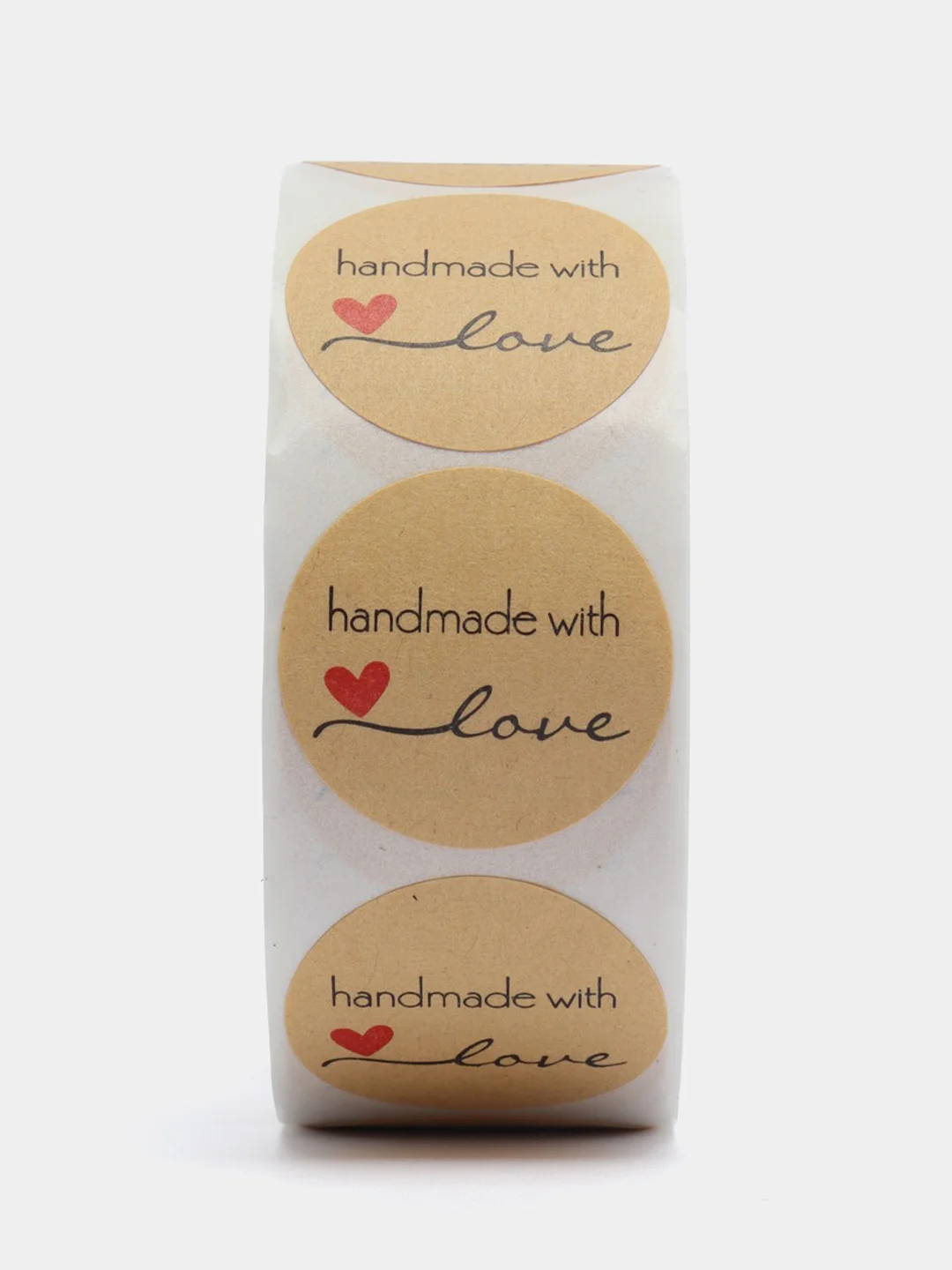 Бежевый этикетки-наклейки "Handmade with love" для упаковки, 500 наклеек