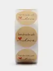 Бежевый этикетки-наклейки "Handmade with love" для упаковки, 500 наклеек