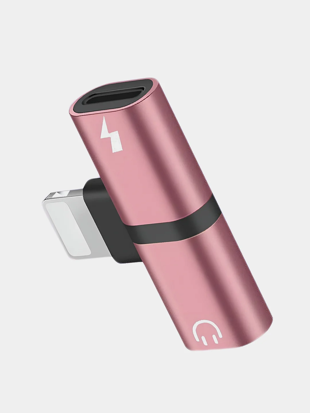 Розовый переходник/адаптер/разветвлитель для наушников и зарядки  iPhone Lightning-2xLightning