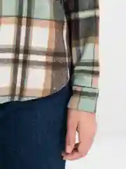 Зеленый рубашка женская в клетку, оверсайз, теплая