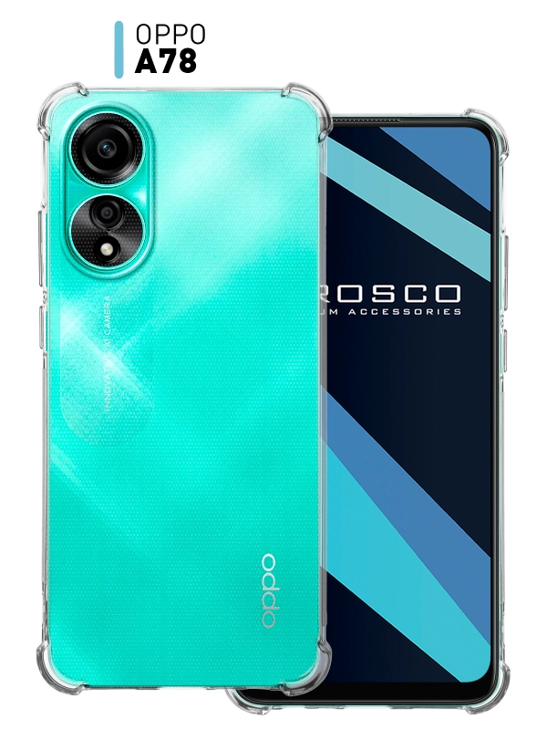 Противоударный чехол для OPPO A78 силиконовый ROSCO прозрачный с защитой камер и углами