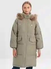 Салатовый куртка, пуховик женский, зимний, с натуральным мехом