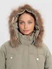 Бежевый куртка, пуховик женский, зимний, с натуральным мехом