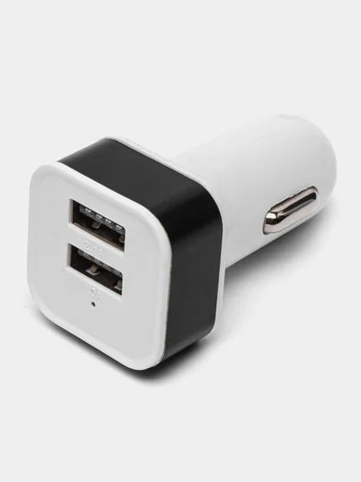 Серебряный автомобильное зарядное устройство 2xUSB с индикатором 1А, 2.1А / Автомобильный адаптер