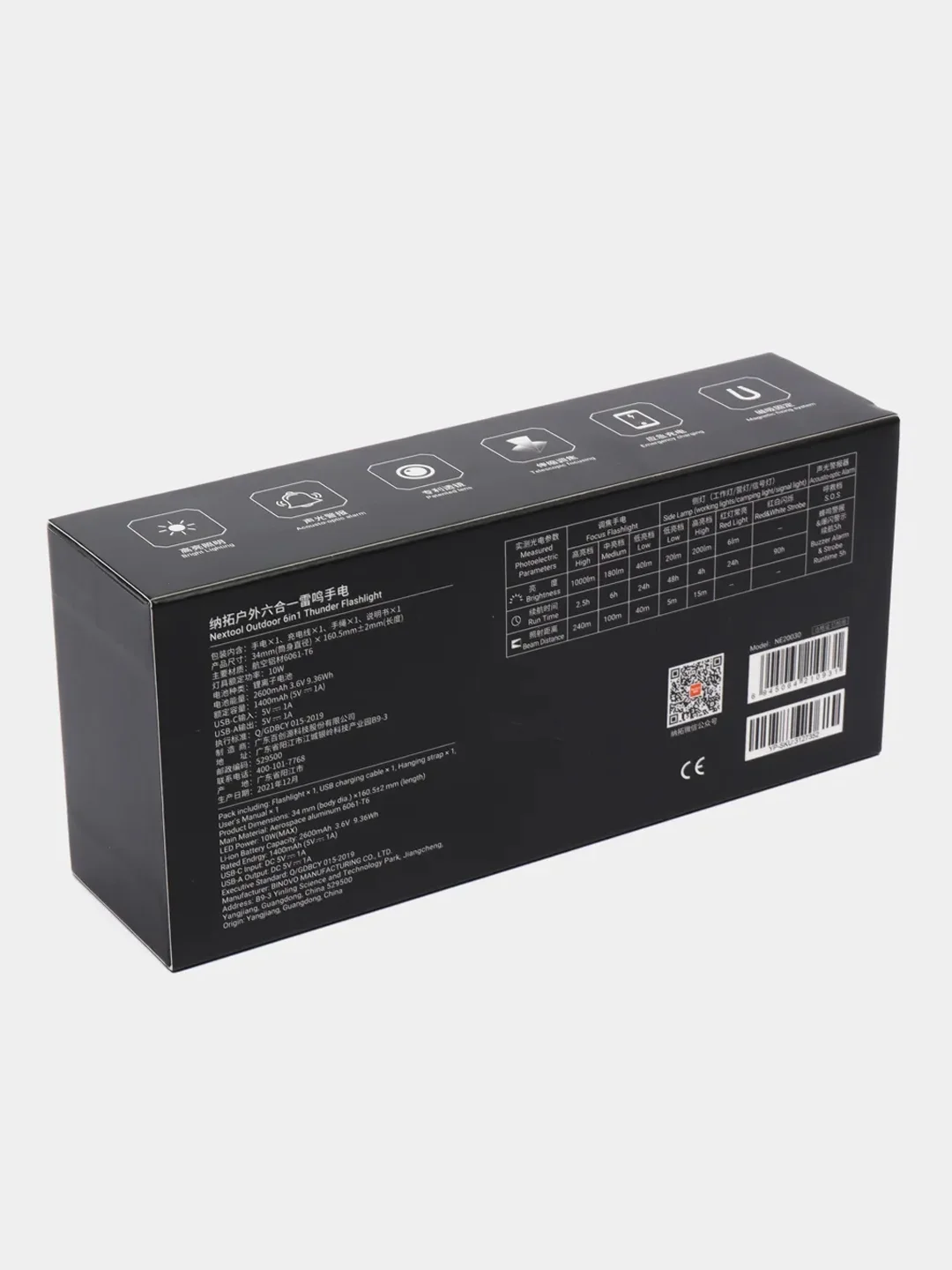 Черный ручной фонарь Xiaomi Nextool Outdoor 6 в 1, NE20030