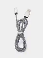 Серебряный плетёный USB кабель в оплетке Lightning, Micro Type-C