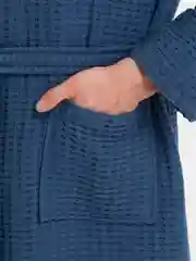 Индиго халат мужской из натурального хлопка, с капюшоном,Ткань - вафельная (хлопок 100%)