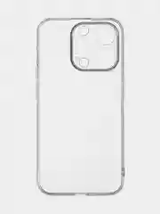 Прозрачный чехол для iPhone 15 Pro силиконовый BROSCORP матовый/ прозрачный/ с карманом, защита камер