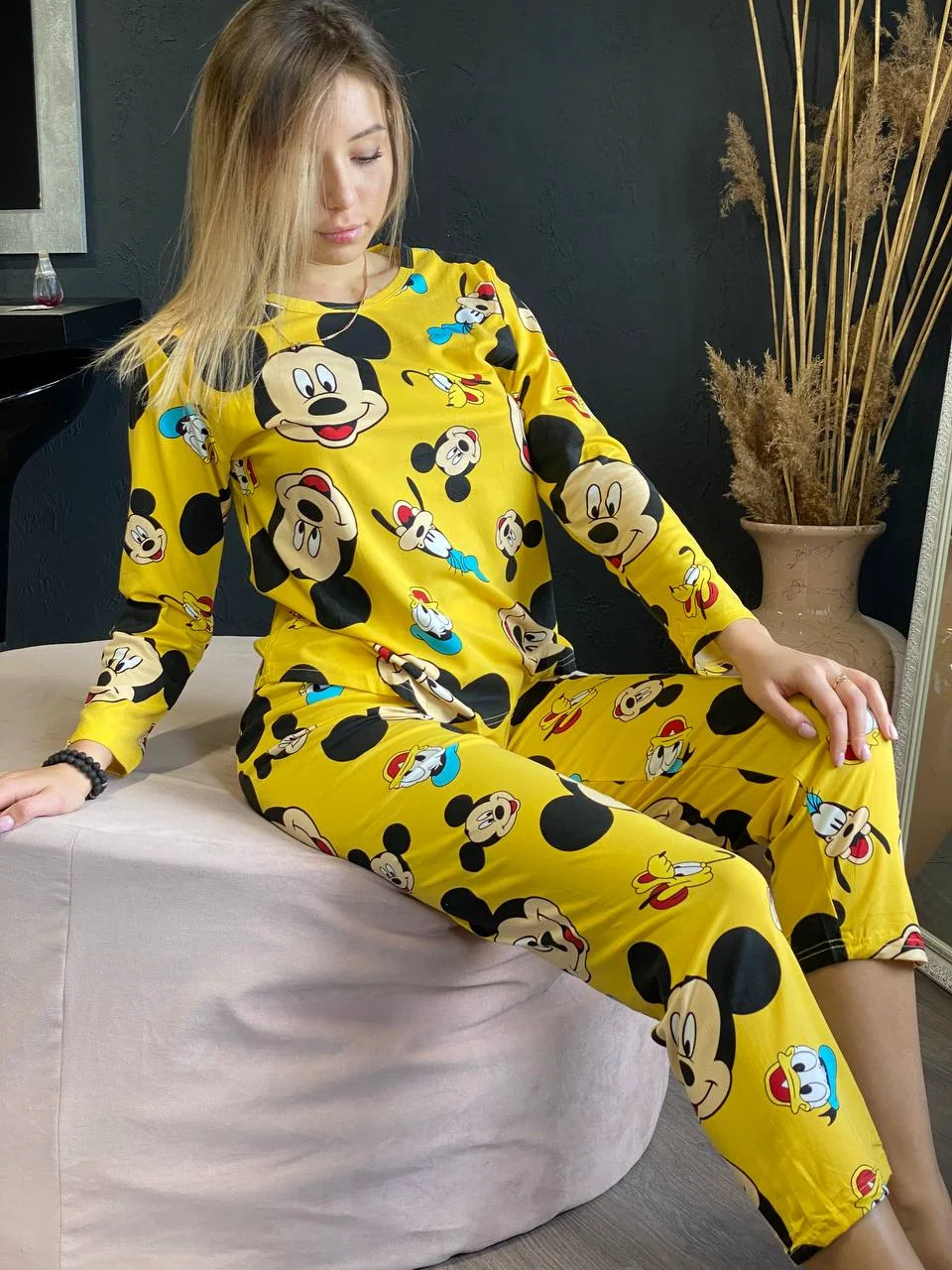Желтый пижама женская, со штанами