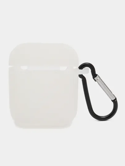 Белый чехол для беспроводных наушников AirPods 1/2 с карабином, силиконовый