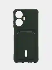 Тёмно-зелёный чехол на Realme C55 (Реалми С55), силиконовый, с карманом для карты