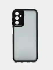 Черный чехол матовый для Samsung Galaxy A14, пластиковый, полупрозрачный, с глянцевой рамкой