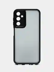Черный чехол матовый для Samsung Galaxy A24, пластиковый, полупрозрачный, с глянцевой рамкой