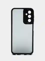 Черный чехол матовый для Samsung Galaxy A24, пластиковый, полупрозрачный, с глянцевой рамкой