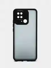 Черный чехол матовый для Redmi 10C / Poco C40, пластиковый, полупрозрачный, с глянцевой рамкой