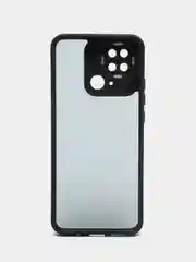 Черный чехол матовый для Redmi 10C / Poco C40, пластиковый, полупрозрачный, с глянцевой рамкой