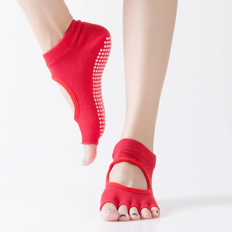 Красный носки для йоги антискользящие, пилатеса Non slip