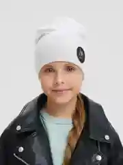 Белый шапка для девочек, шапка с отворотом для подростков весна / осень, разм 56-60