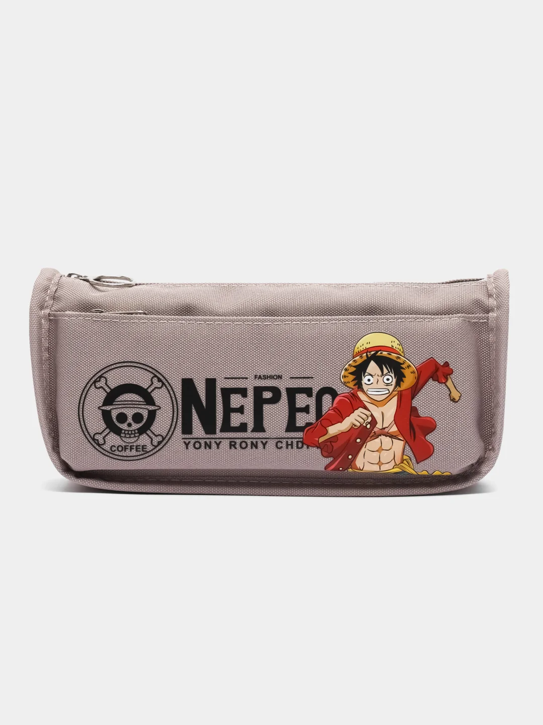 Бежевый пенал школьный аниме, с принтом "One Piece" (Ван-пис)