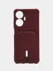 Бордовый чехол на Realme C55 (Реалми С55), силиконовый, с карманом для карты