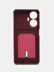 Бордовый чехол на Realme C55 (Реалми С55), силиконовый, с карманом для карты