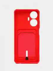 Красный чехол на Realme C55 (Реалми С55), силиконовый, с карманом для карты