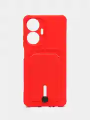 Красный чехол на Realme C55 (Реалми С55), силиконовый, с карманом для карты