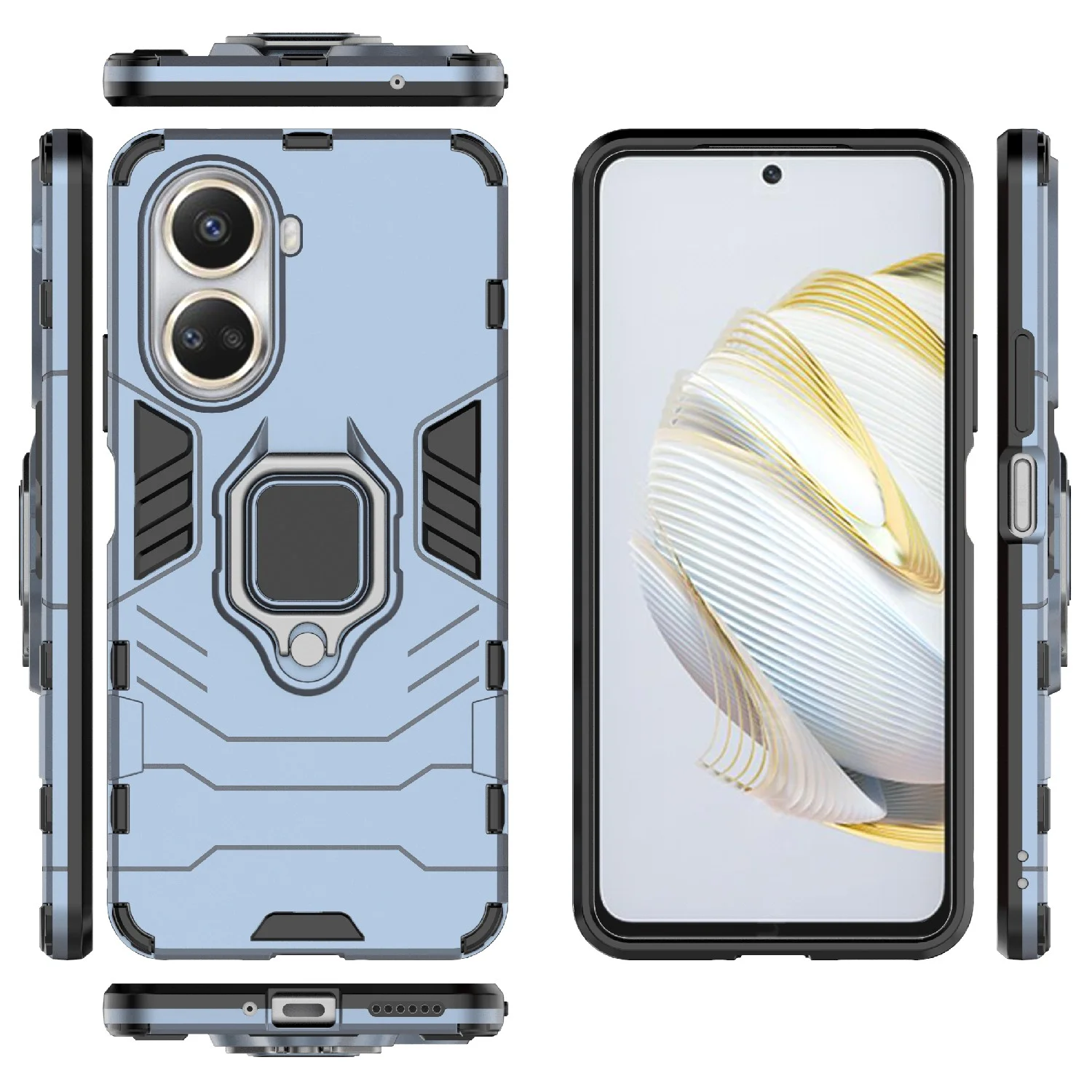 Черный чехол противоударный с кольцом на Huawei Nova 10 SE (Хуавей Нова 10 СЕ)