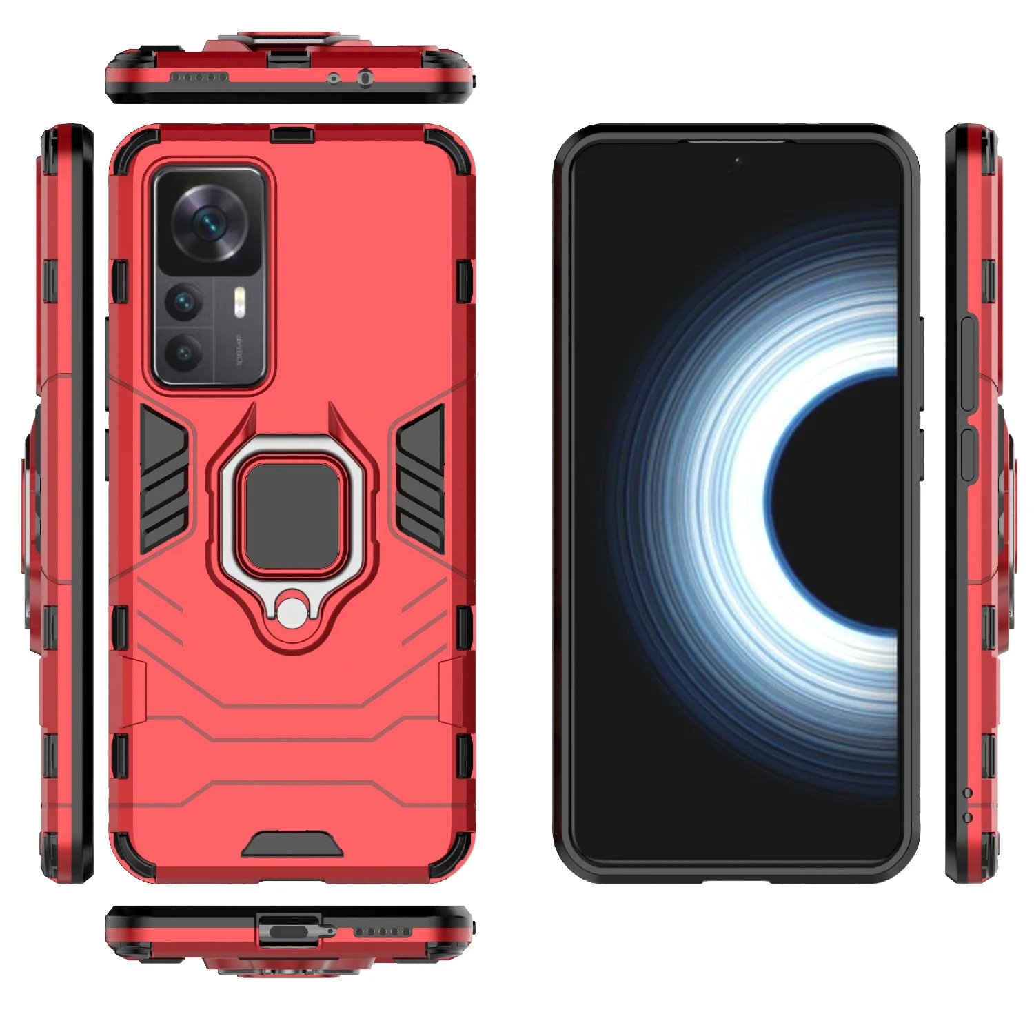 Черный чехол противоударный с кольцом на Xiaomi 12T и Xiaomi 12T Pro (Сяоми 12Т и Сяоми 12Т Про)