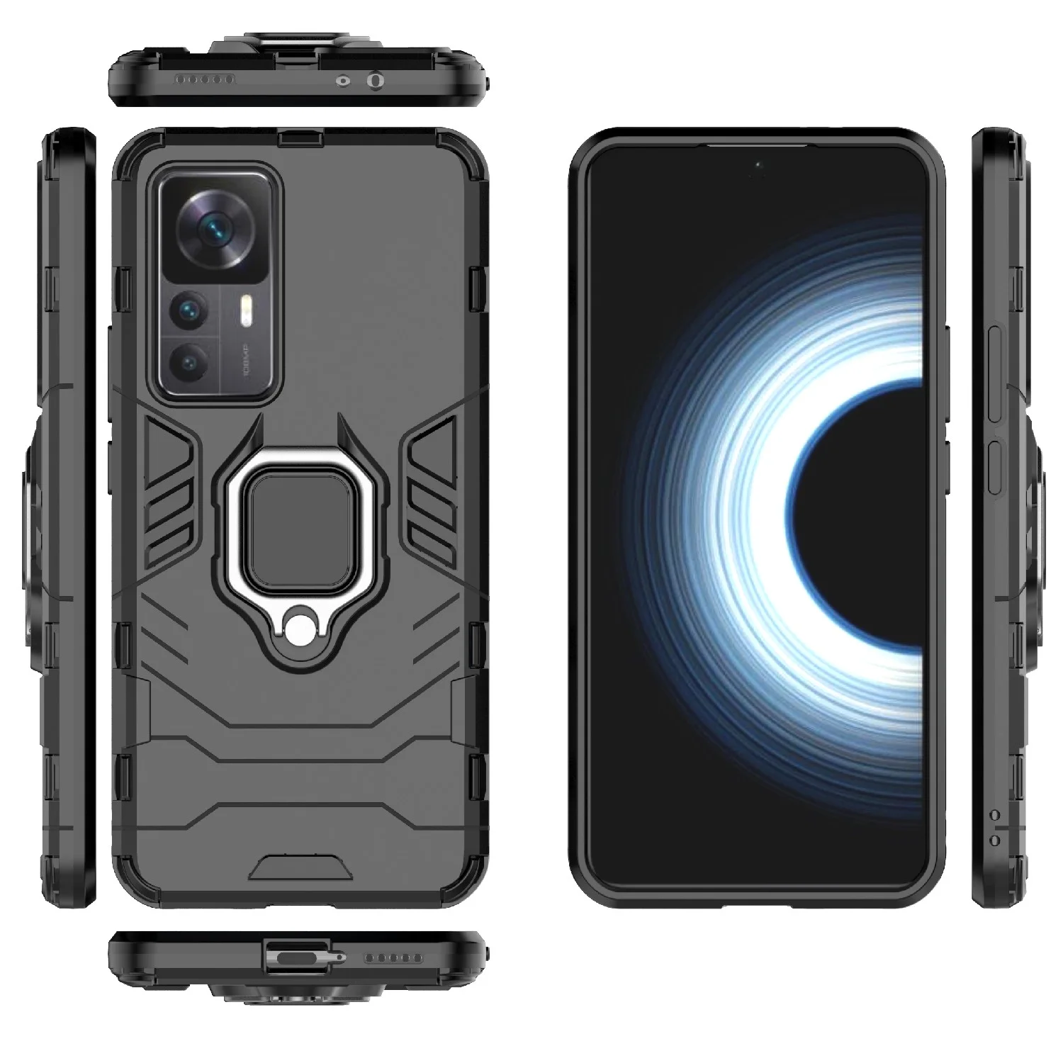 Черный чехол противоударный с кольцом на Xiaomi 12T и Xiaomi 12T Pro (Сяоми 12Т и Сяоми 12Т Про)