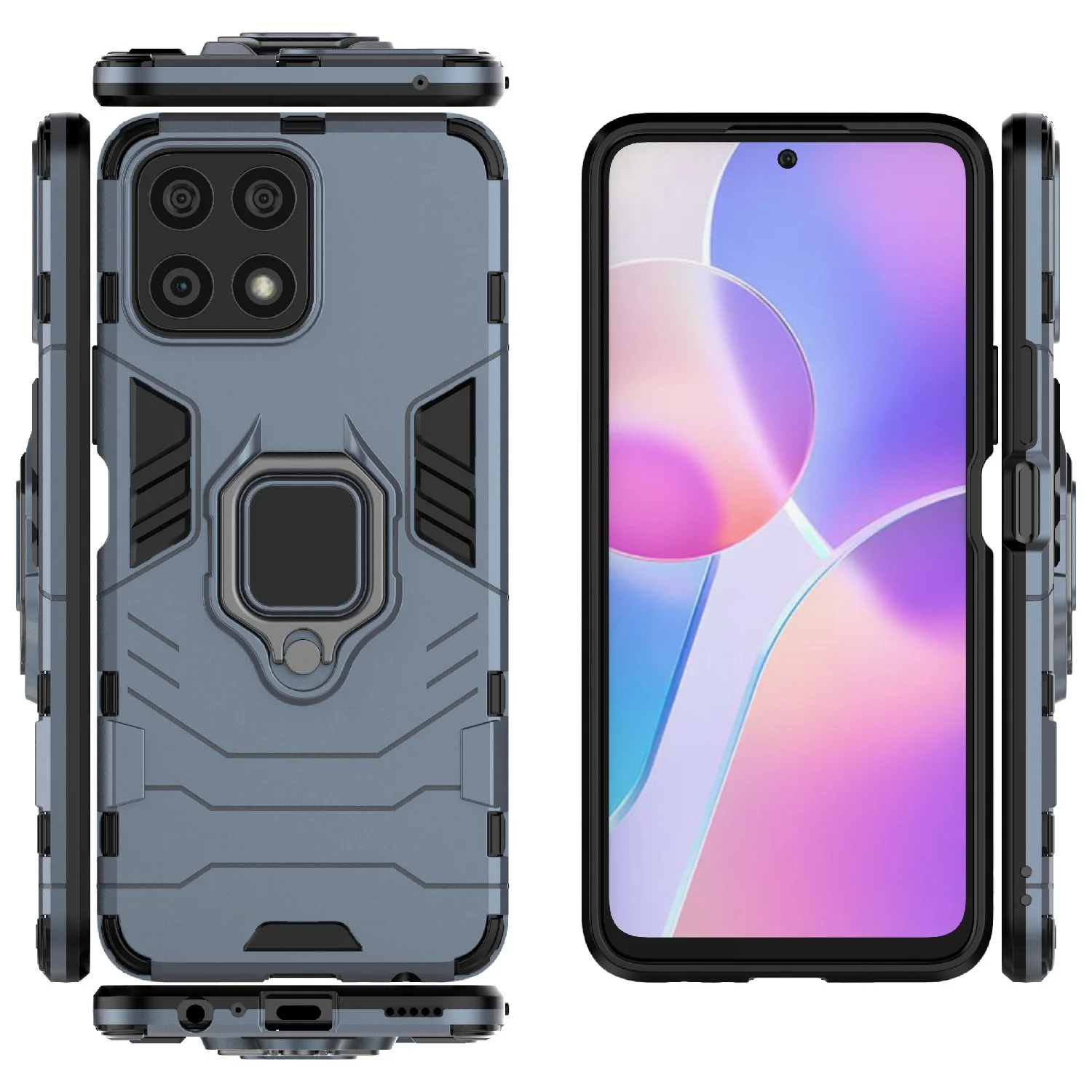 Красный чехол противоударный на Honor X8, с кольцом-держателем
