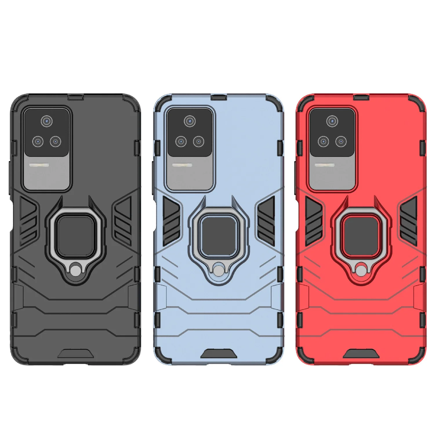 Красный чехол противоударный на Xiaomi Poco F4, с кольцом-держателем