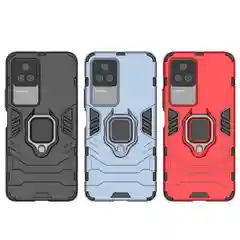 Красный чехол противоударный на Xiaomi Poco F4, с кольцом-держателем