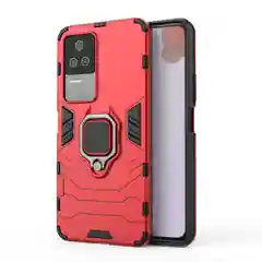 Красный чехол противоударный на Xiaomi Poco F4, с кольцом-держателем