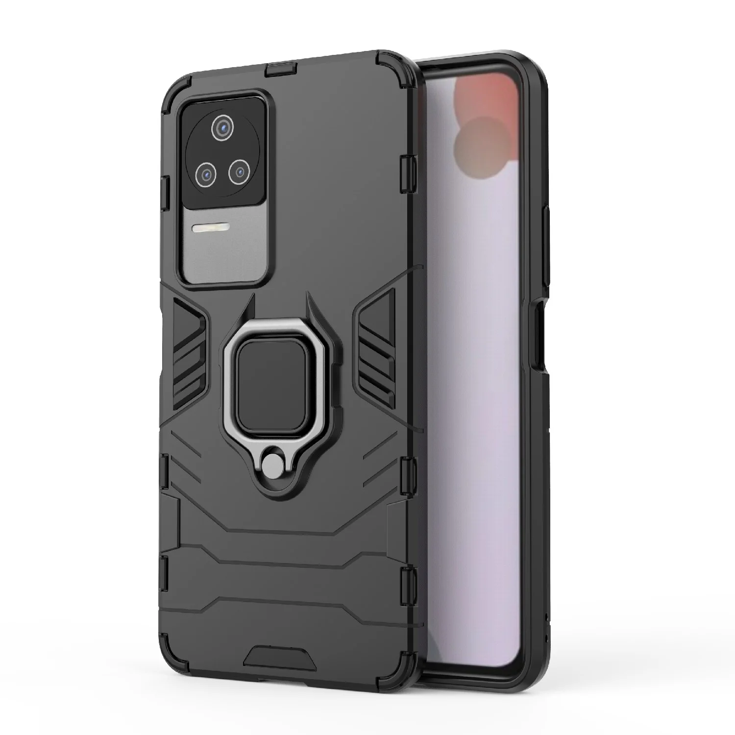 Красный чехол противоударный на Xiaomi Poco F4, с кольцом-держателем