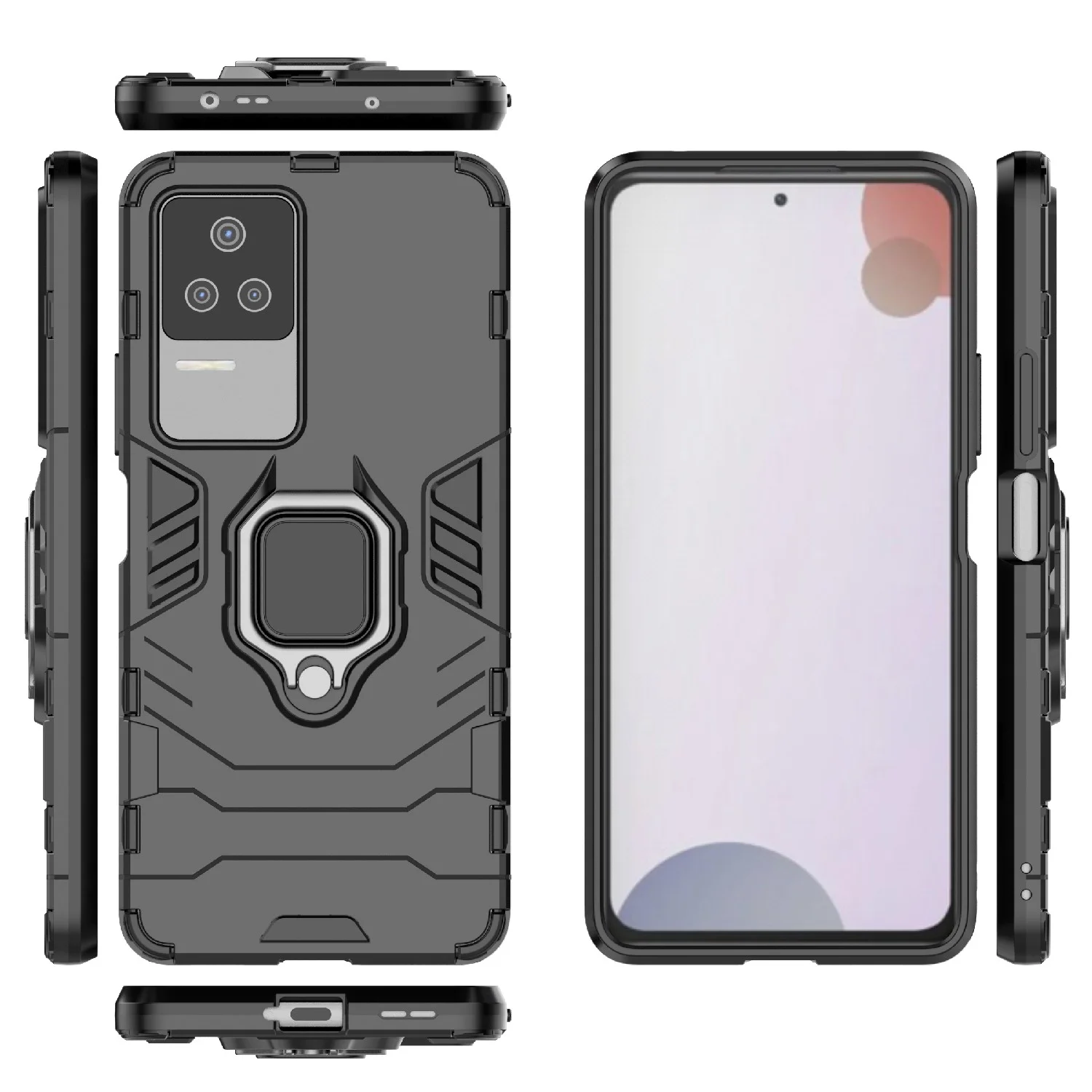 Красный чехол противоударный на Xiaomi Poco F4, с кольцом-держателем