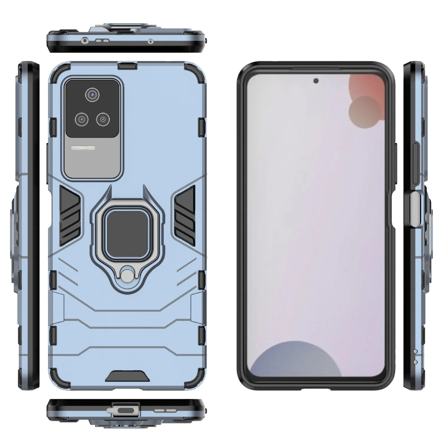 Красный чехол противоударный на Xiaomi Poco F4, с кольцом-держателем