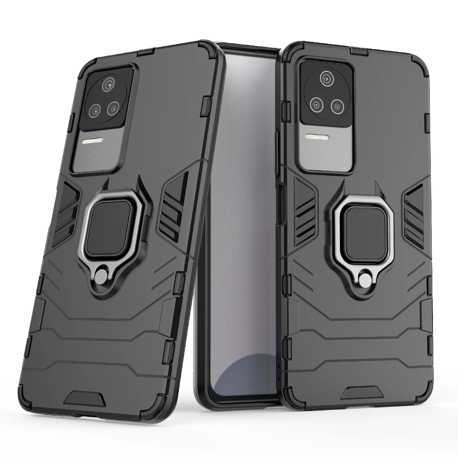 Красный чехол противоударный на Xiaomi Poco F4, с кольцом-держателем