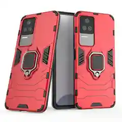 Красный чехол противоударный на Xiaomi Poco F4, с кольцом-держателем