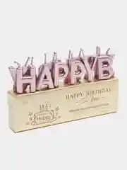 Розовый свечи для торта на день рождения "Happy Birthday"