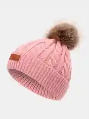 Розовый детская шапка со съемным помпоном из меха