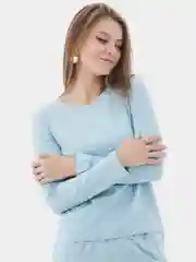 Небесно-голубой лонгслив женский, с длинным рукавом