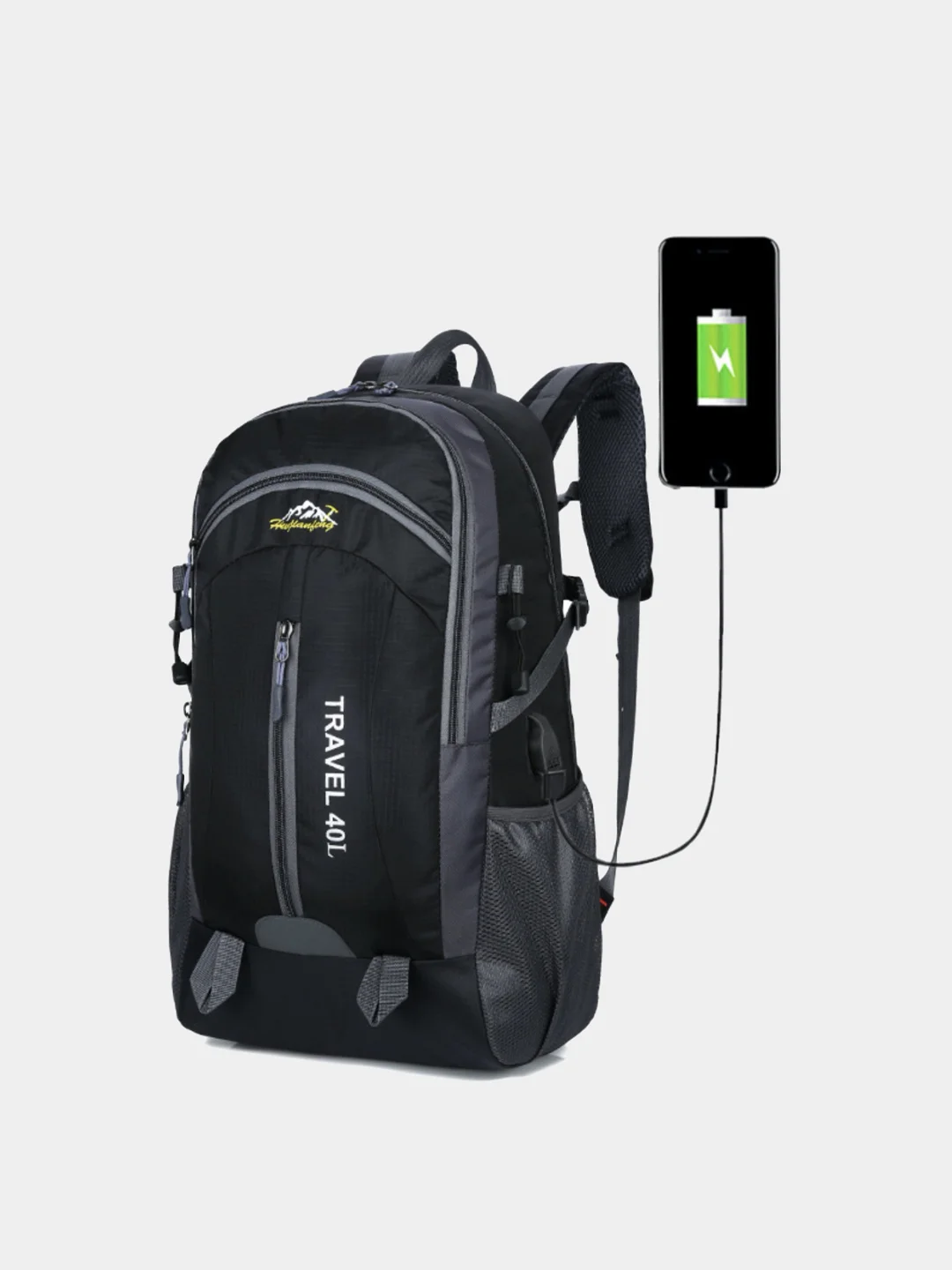 Черный рюкзак туристический, с USB портом, Travel, 40 л