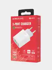 Белый блок питания для Быстрой зарядки 3USB 3.0 A, Borofone BA40A